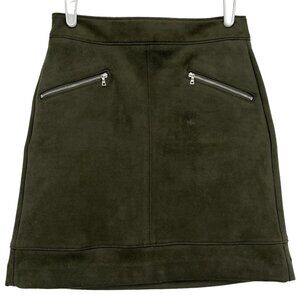Loft‎ Women's Mini Skirt Size 0 Hunter Green Full Faux Suede Full Lined Zip Back